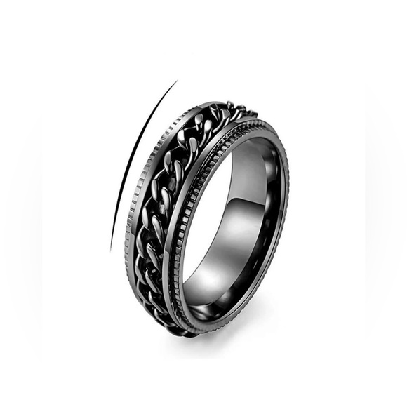 ✨3/$38  New Unisex Midnight Black Spinner Ring ~ Anxiety Fidget Ring Jewelry - Picture 6 of 9